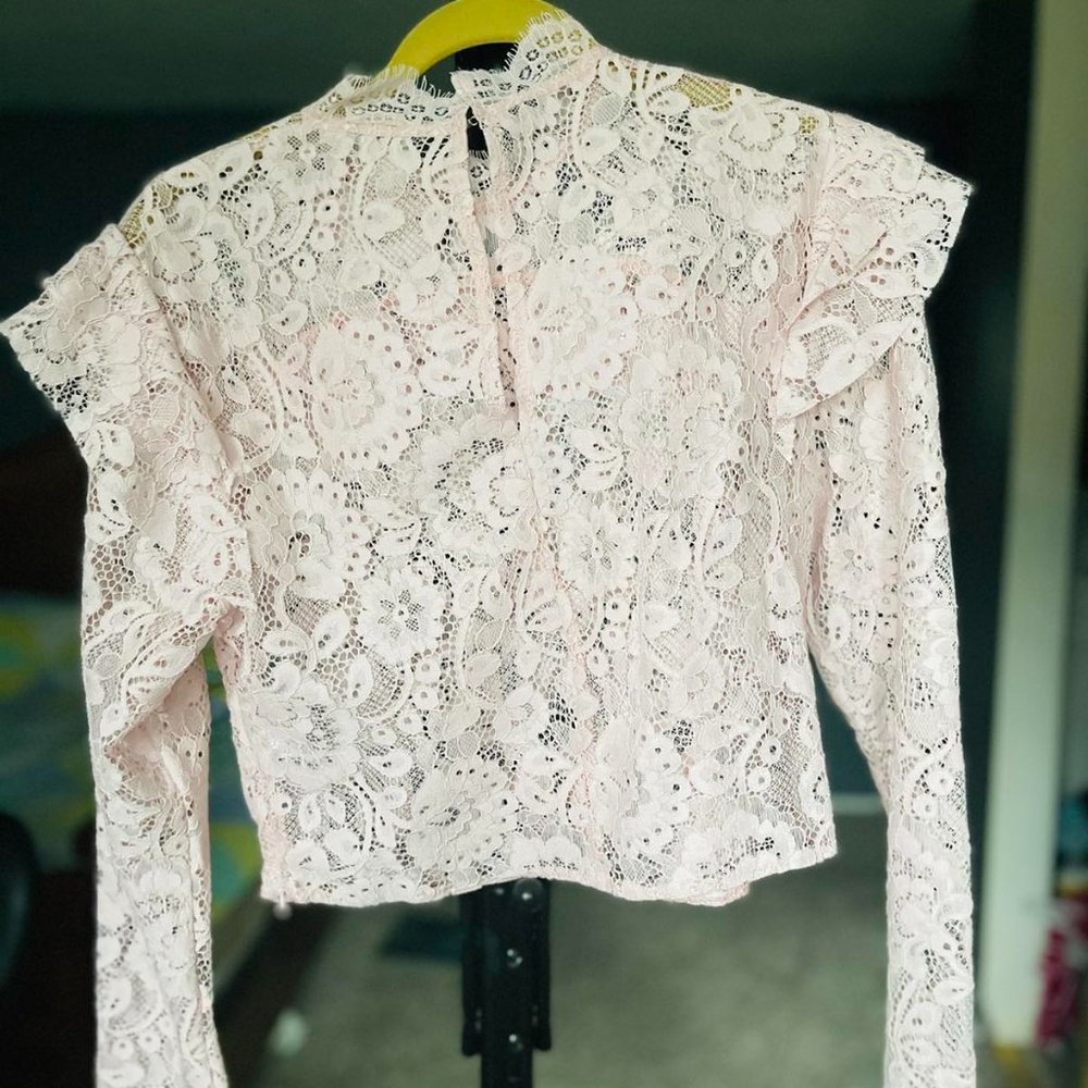 ASOS tall Blush Pink lace crop long sleeve top